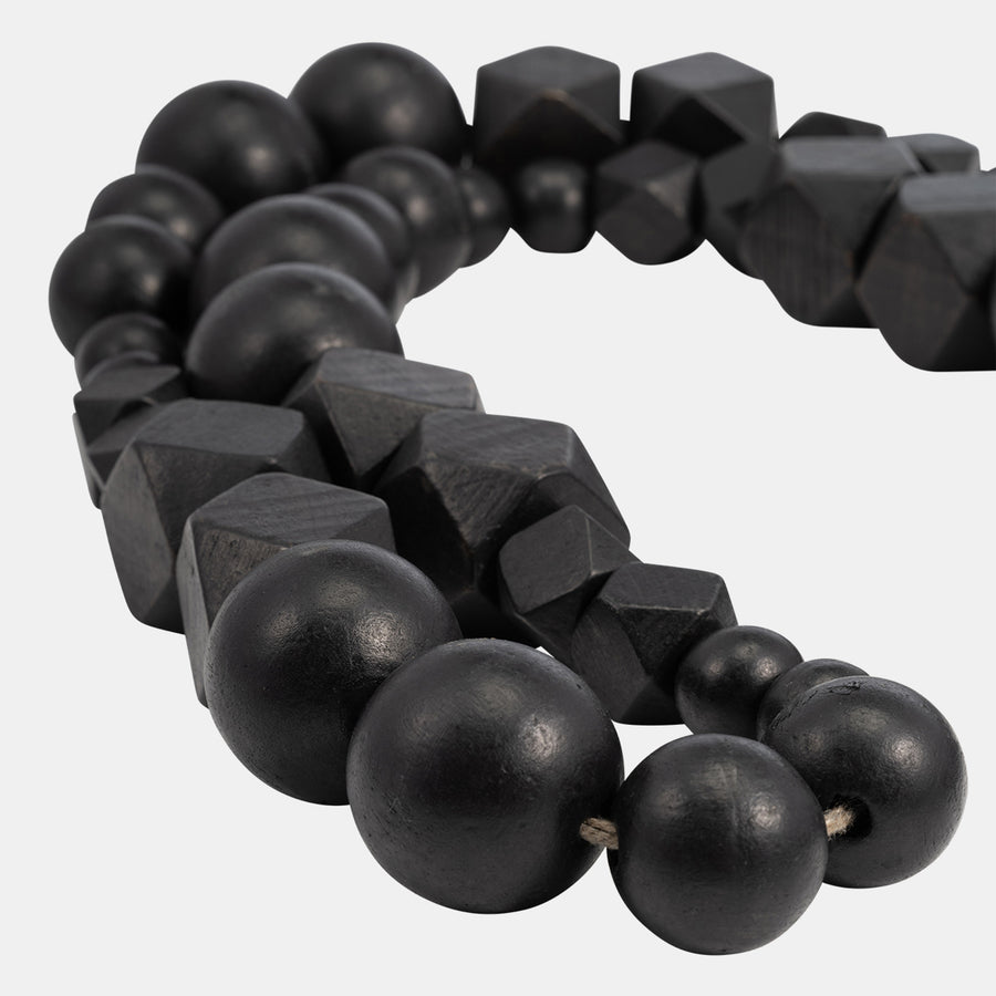 WOOD, HEX & ROUND BEAD GARLAND , BLACK