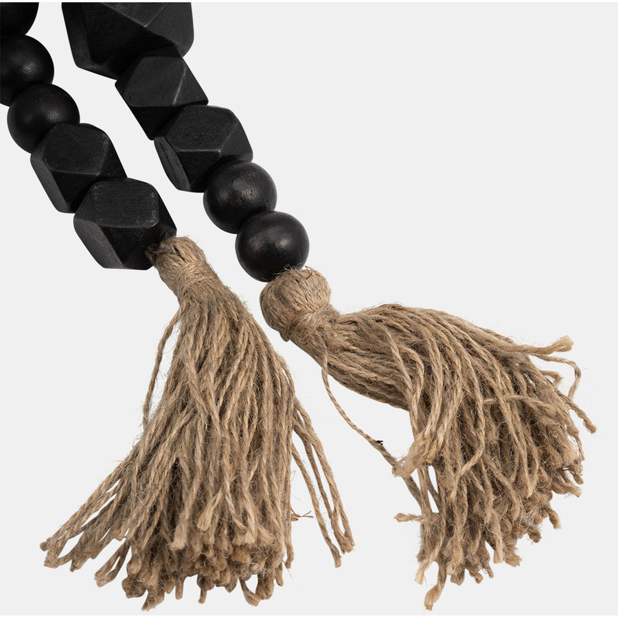 WOOD, HEX & ROUND BEAD GARLAND , BLACK