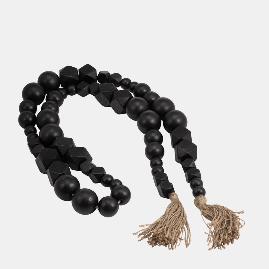 WOOD, HEX & ROUND BEAD GARLAND , BLACK