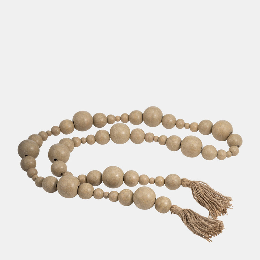 WOOD, STONEWASH BEAD GARLAND , IVORY