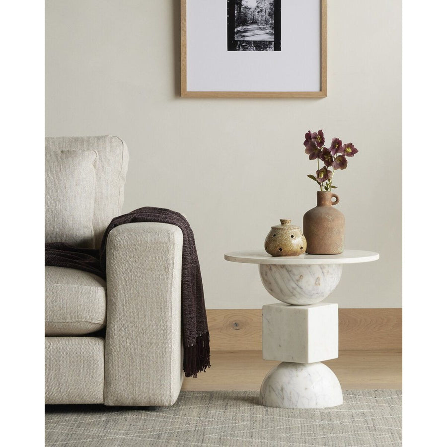 NEDA END TABLE-POLISHED WHITE MARBLE