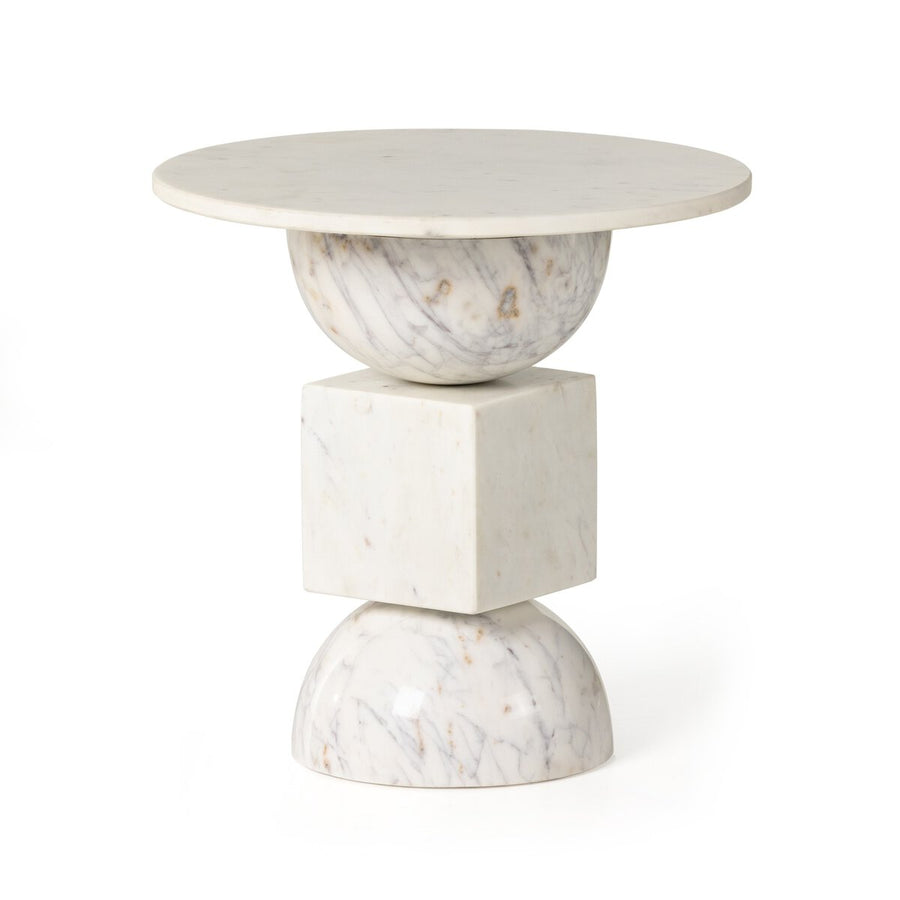 NEDA END TABLE-POLISHED WHITE MARBLE
