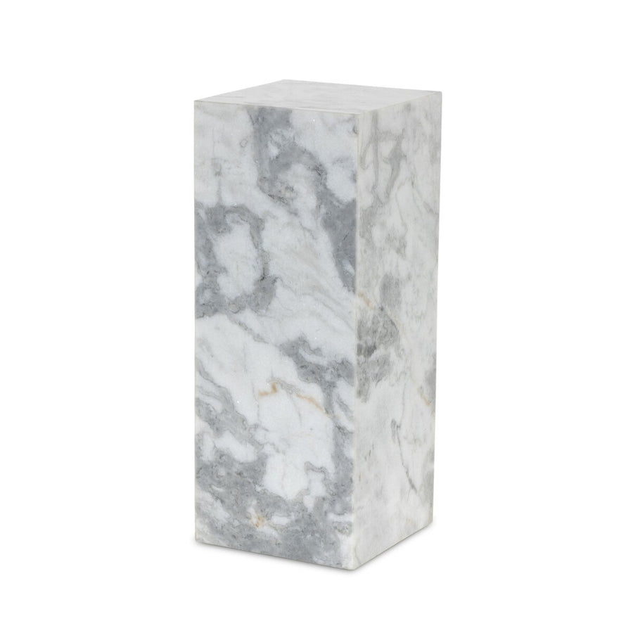 MODERN MARBLE SMALL PEDESTAL - WHITE & GREY SPECKLED MARBLE