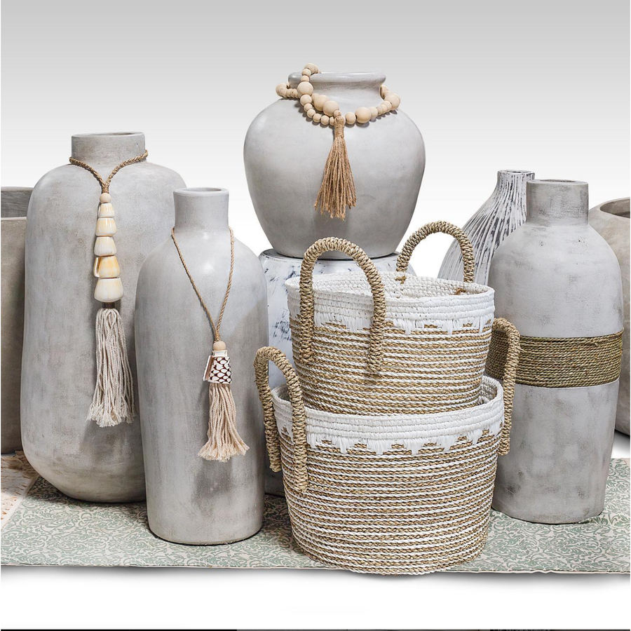 CARVED VASE WITH TASSEL