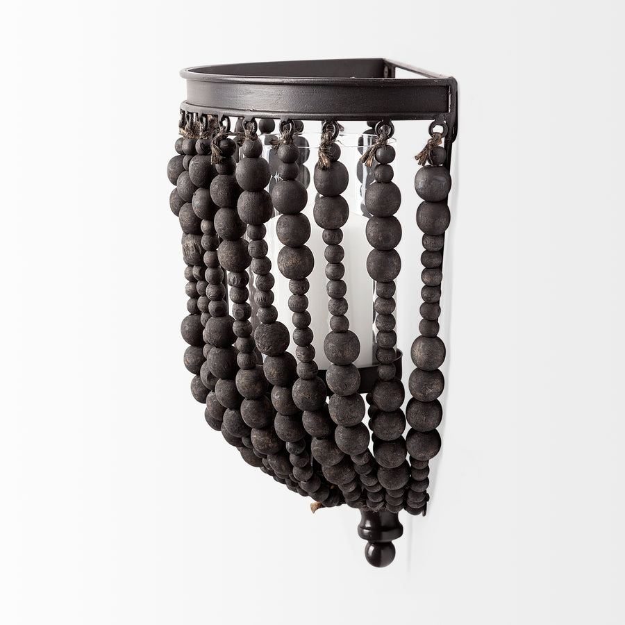 Liam II Black Metal Frame w/Wooden Beads Wall Candle Holder