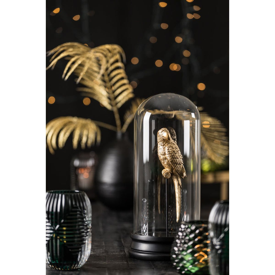 ORNAMENT IN GLASS BELL Ø14X30 CM PARROT BLACK+GOLD