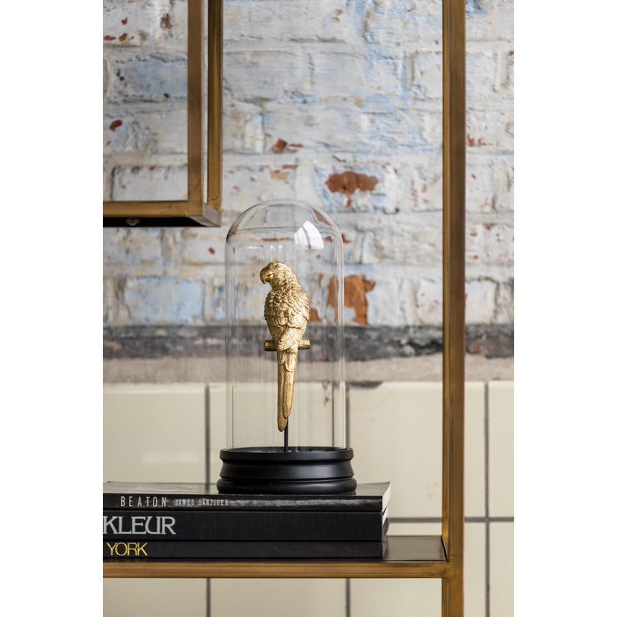 ORNAMENT IN GLASS BELL Ø14X30 CM PARROT BLACK+GOLD