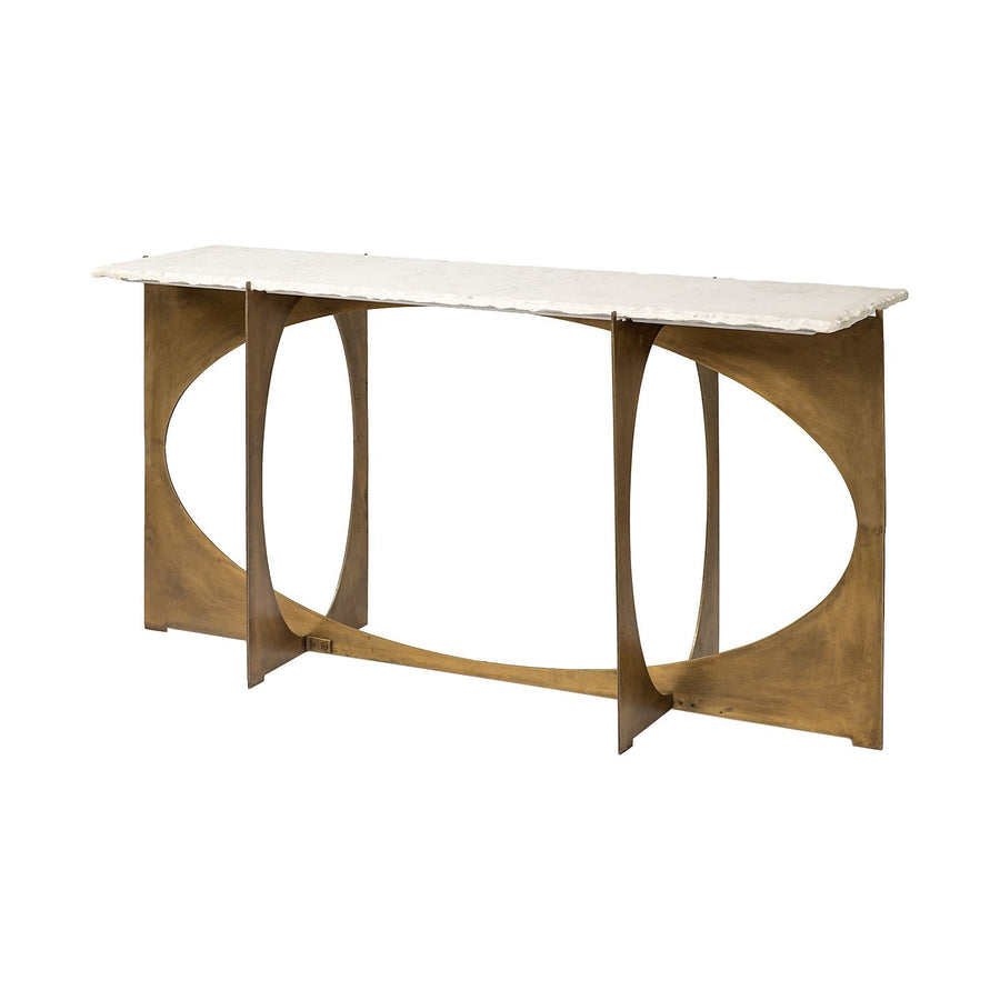 REINHOLD WHITE MARBLE TOP GOLD METAL BASE CONSOLE