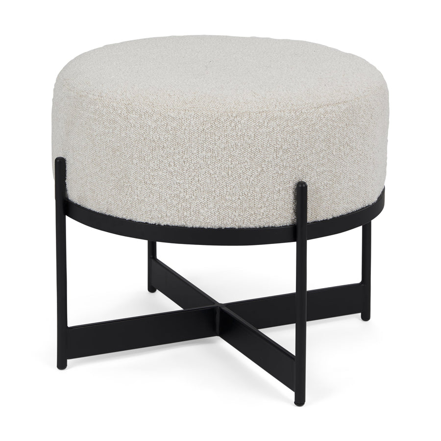 AMELIA CREAM BOUCLE W/BLACK METAL POUF