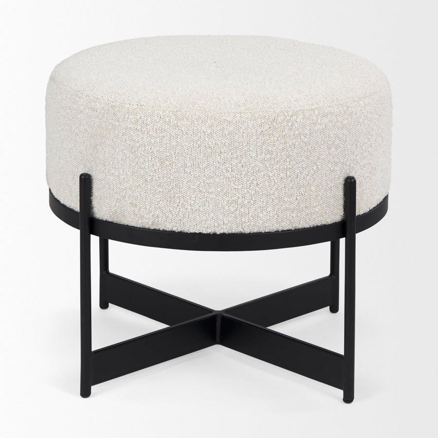 AMELIA CREAM BOUCLE W/BLACK METAL POUF