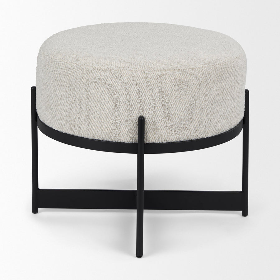 AMELIA CREAM BOUCLE W/BLACK METAL POUF