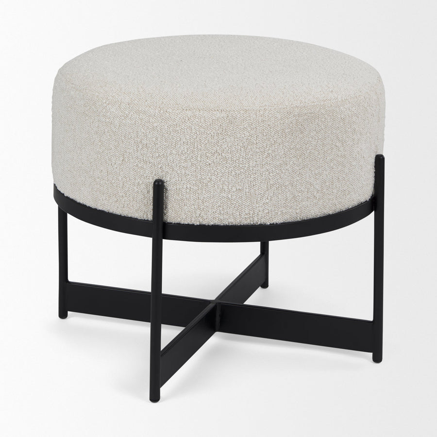 AMELIA CREAM BOUCLE W/BLACK METAL POUF