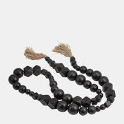 WOOD, HEX & ROUND BEAD GARLAND , BLACK