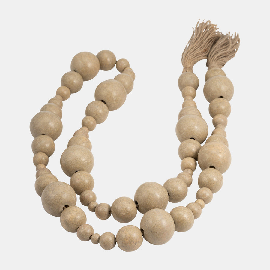 WOOD, STONEWASH BEAD GARLAND , IVORY