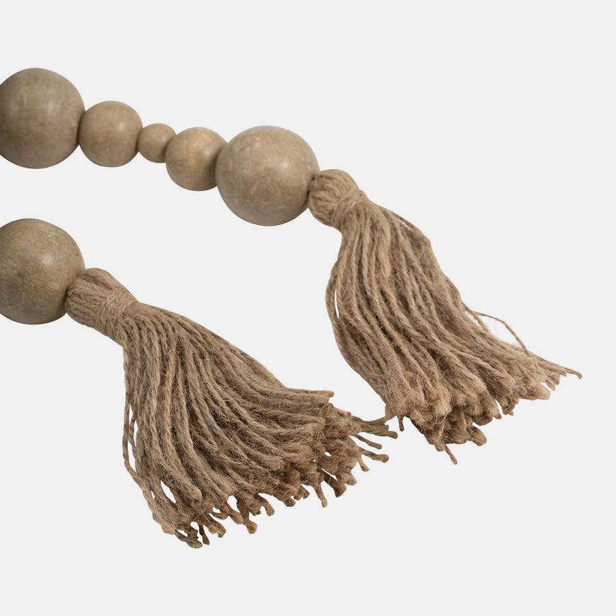 WOOD, STONEWASH BEAD GARLAND , IVORY