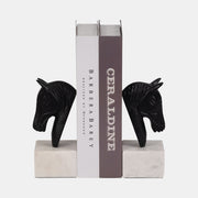 METAL , HORSE HEAD BOOKENDS, WHITE/BLACK - SET OF TWO