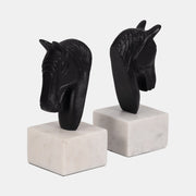 METAL , HORSE HEAD BOOKENDS, WHITE/BLACK - SET OF TWO