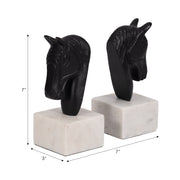 METAL , HORSE HEAD BOOKENDS, WHITE/BLACK - SET OF TWO