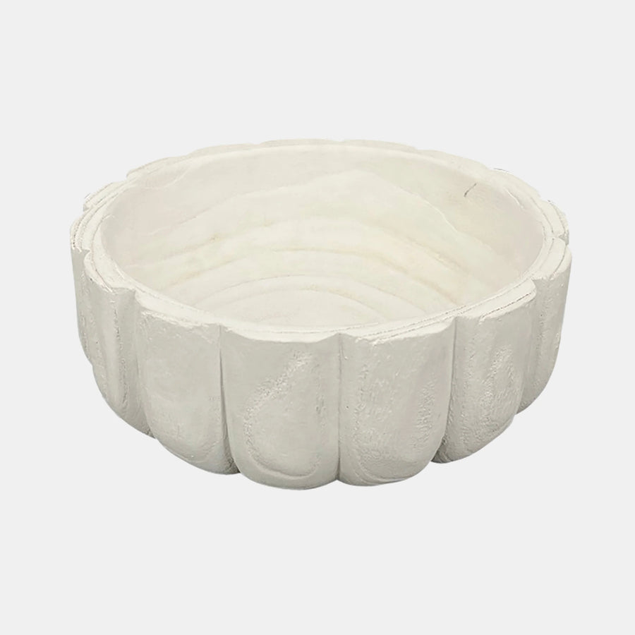 WOOD, 9" SCALLOPED BOWL, WHITE