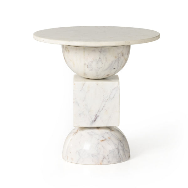 NEDA END TABLE-POLISHED WHITE MARBLE