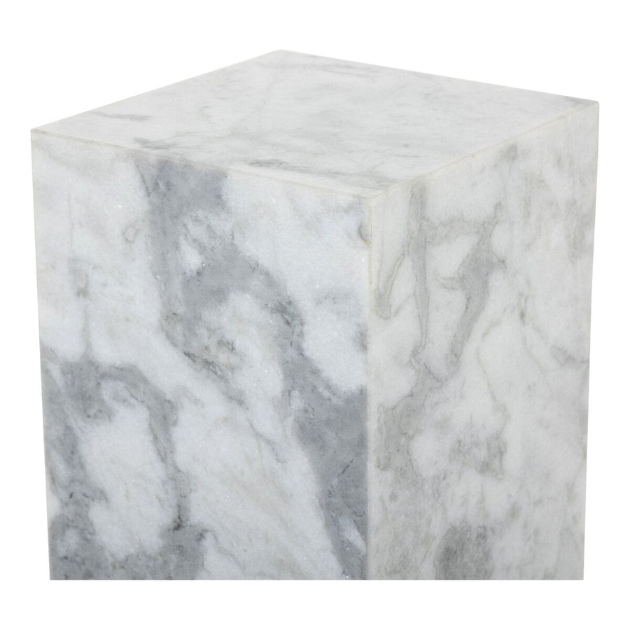 MODERN MARBLE SMALL PEDESTAL - WHITE & GREY SPECKLED MARBLE