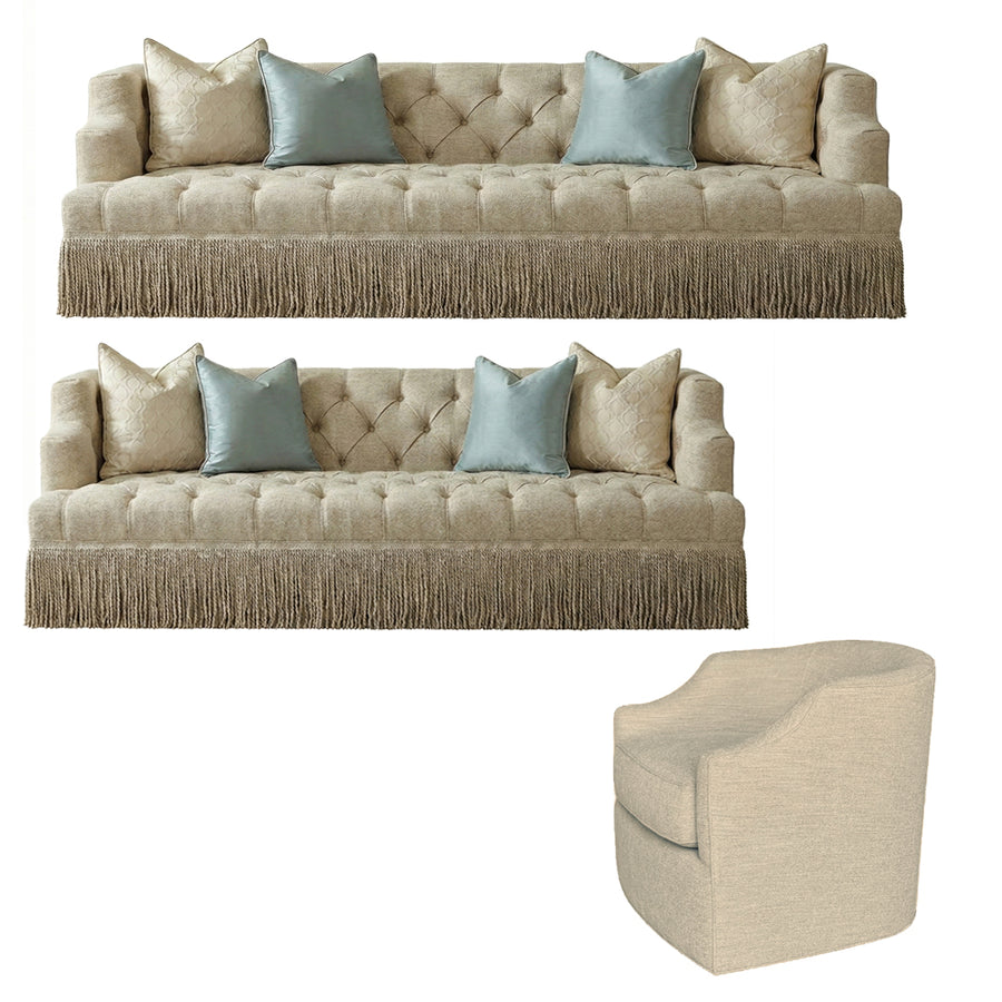 CELESTE LIVING SET - TWO SOFAS & TWO CHAIRS  - SAND BLUE