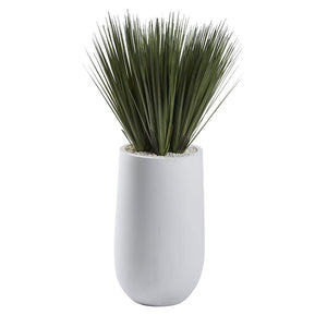 TALL GRASS IN TALL ROUND WHITE RESIN PLANTER