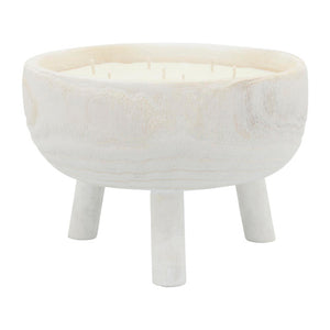 WOOD, 11" CANDLE BOWL W/ STAND, WHITE 32OZ