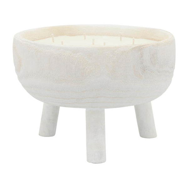 WOOD, 11" CANDLE BOWL W/ STAND, WHITE 32OZ