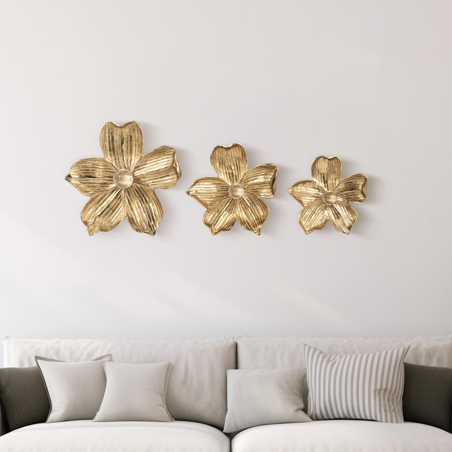 ROMMIE GOLD WALL FOLWERS - SET OF 3