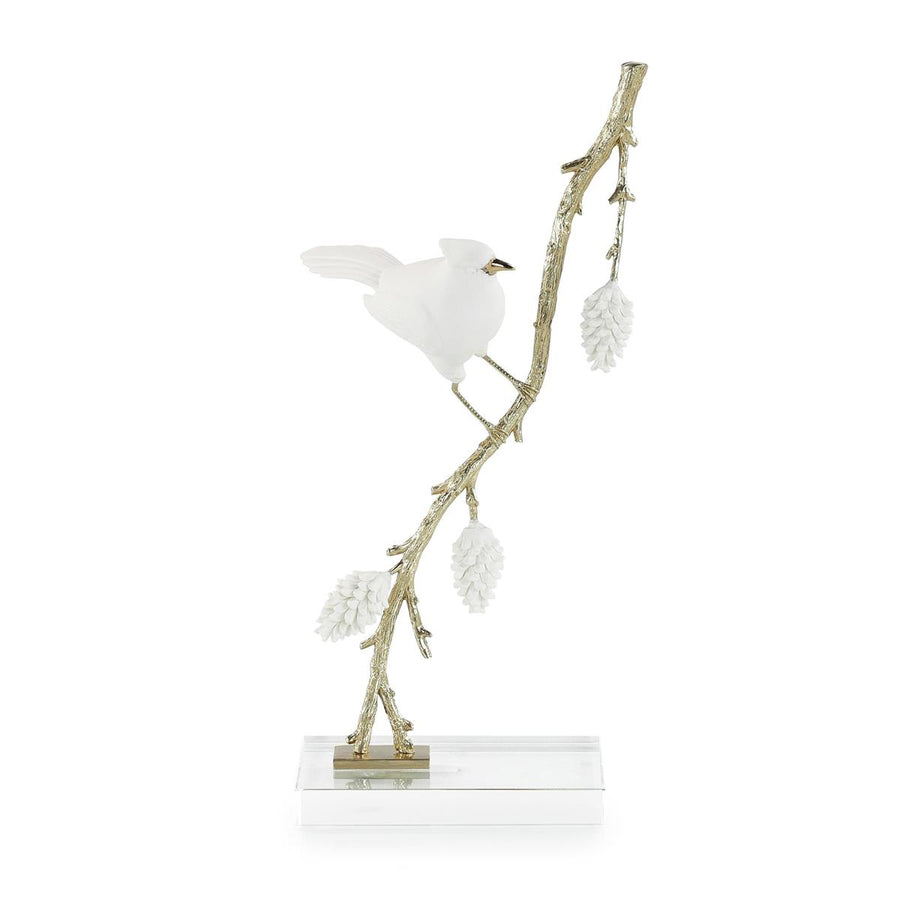 PORCELAIN BIRD SCULPTURE ON PINE BRANCH I