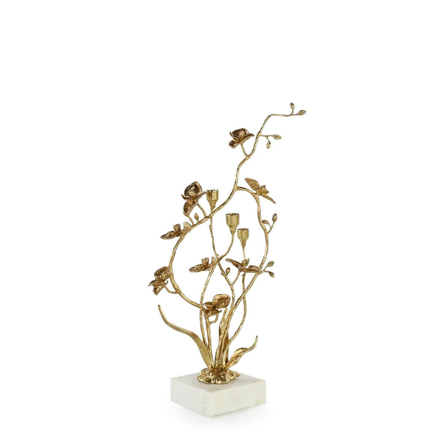 ORCHIDS IN BLOOM CANDLEHOLDER, SMALL BRASS