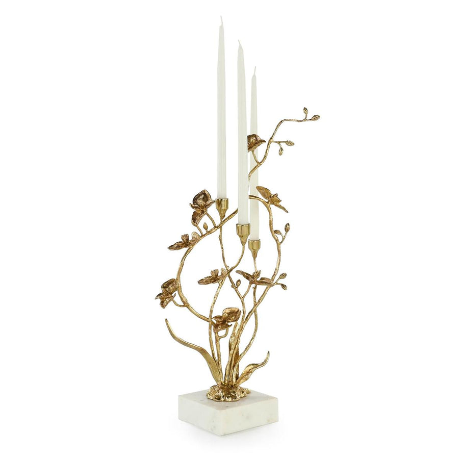 ORCHIDS IN BLOOM CANDLEHOLDER, SMALL BRASS