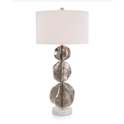 THREE FLOWING WAVE SPHERES NICKEL TABLE LAMP