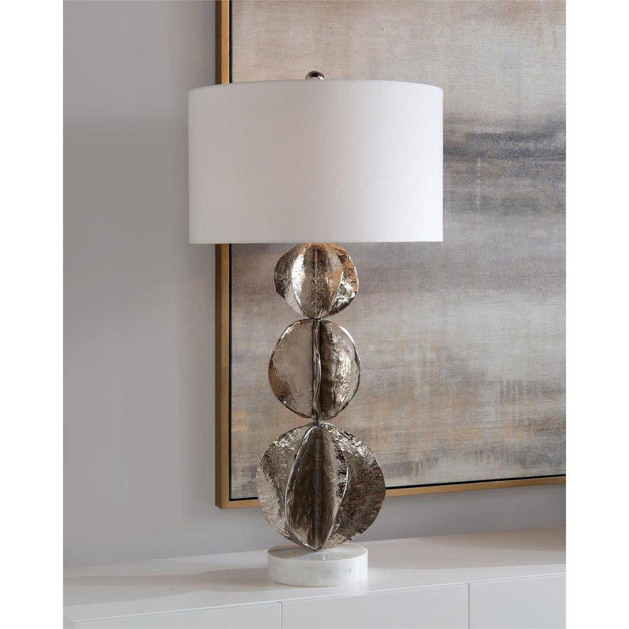 THREE FLOWING WAVE SPHERES NICKEL TABLE LAMP