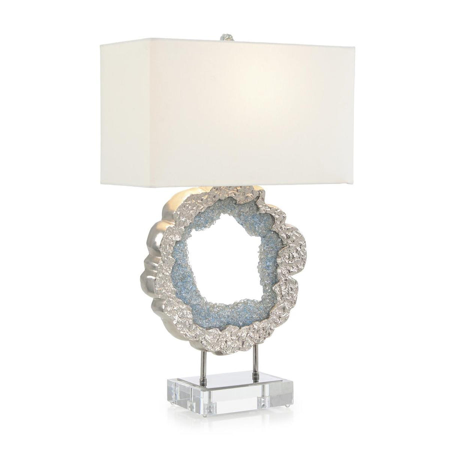 HAMMERED NICKEL AND SEA BLUE GEODE TABLE LAMP