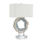 HAMMERED NICKEL AND SEA BLUE GEODE TABLE LAMP