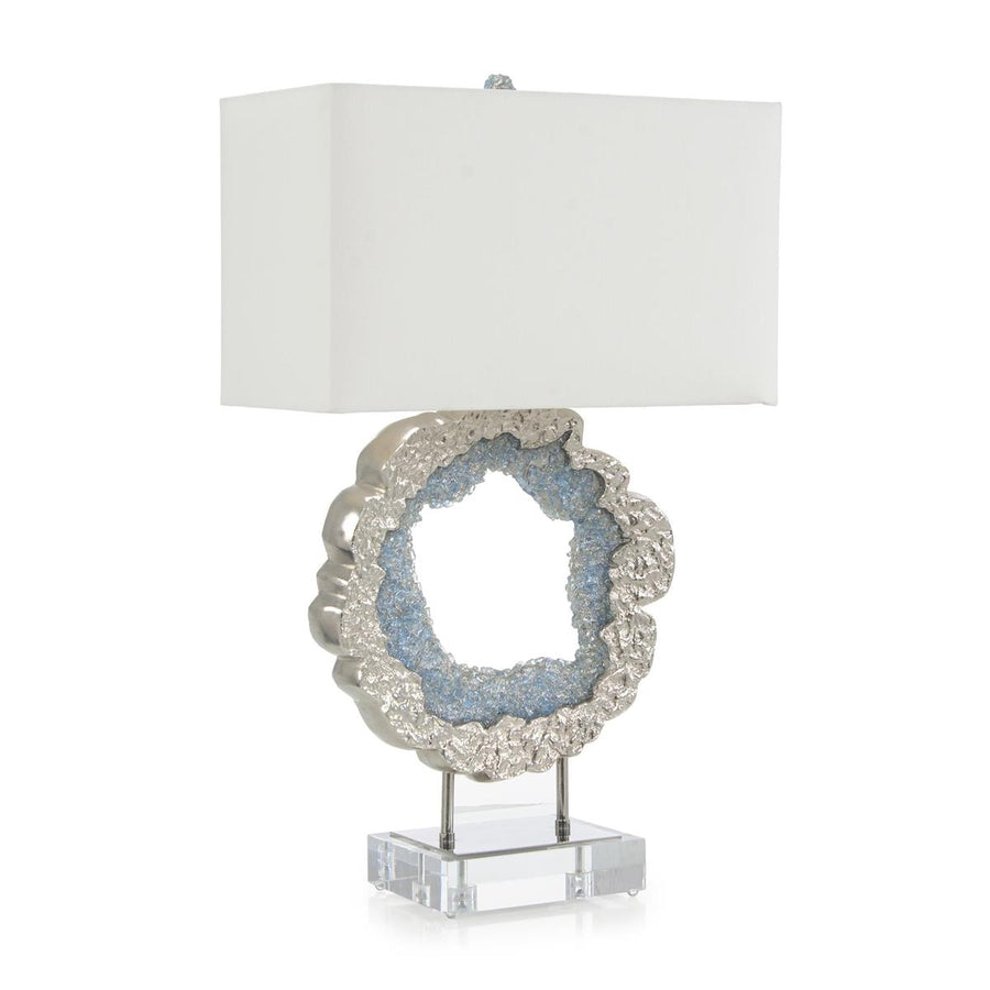 HAMMERED NICKEL AND SEA BLUE GEODE TABLE LAMP