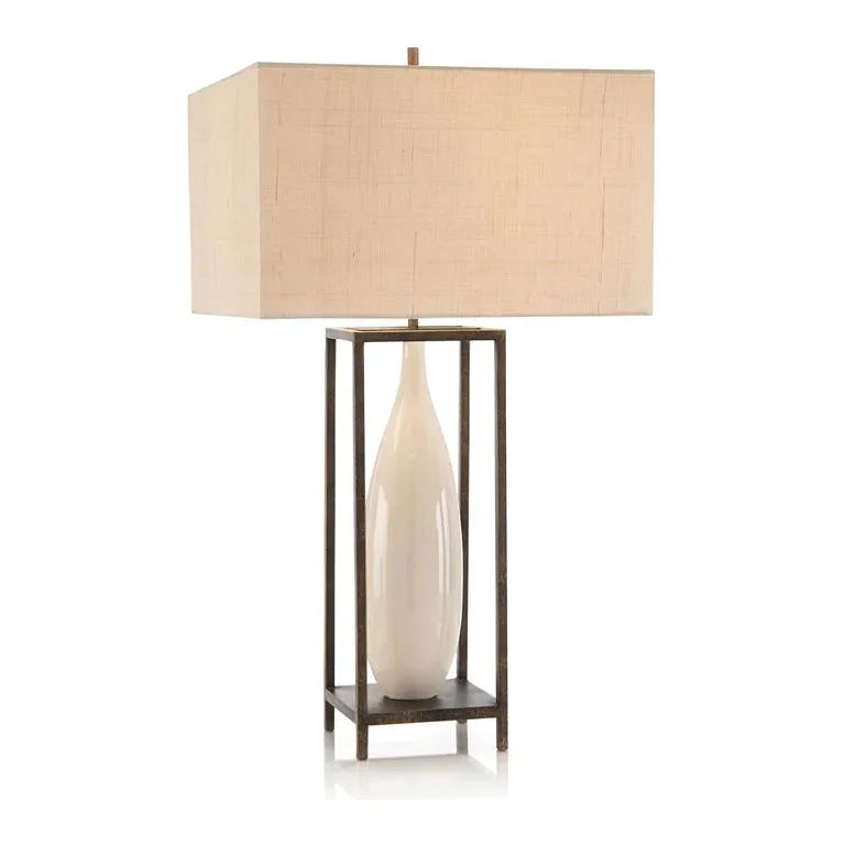 FRAMED CERAMIC URN TABLE LAMP