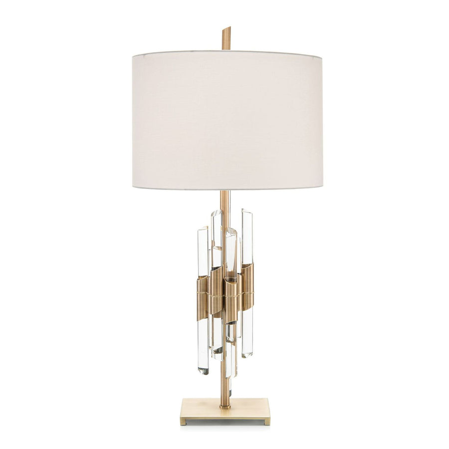 BRASS AND CRYSTAL TABLE LAMP