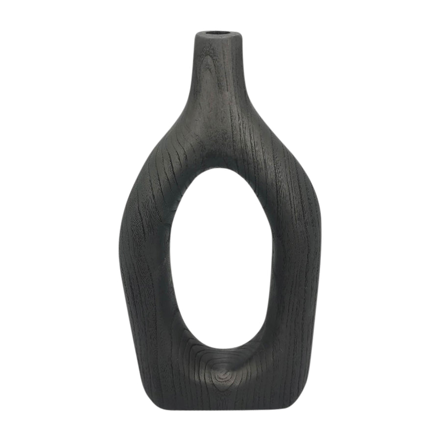 WOOD, 14"H CUT-OUT VASE, BLACK