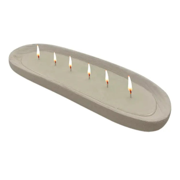WOOD , 18" SCENTED CANDLE TRAY, WHITE WASH 19OZ