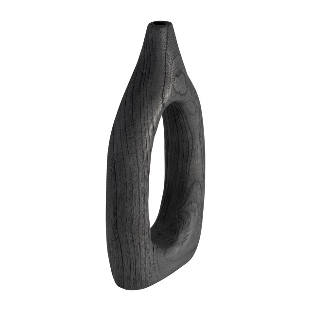 WOOD, 14"H CUT-OUT VASE, BLACK