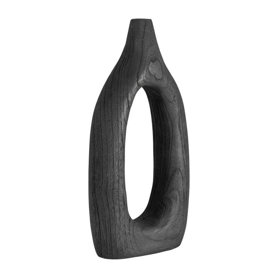 WOOD, 14"H CUT-OUT VASE, BLACK