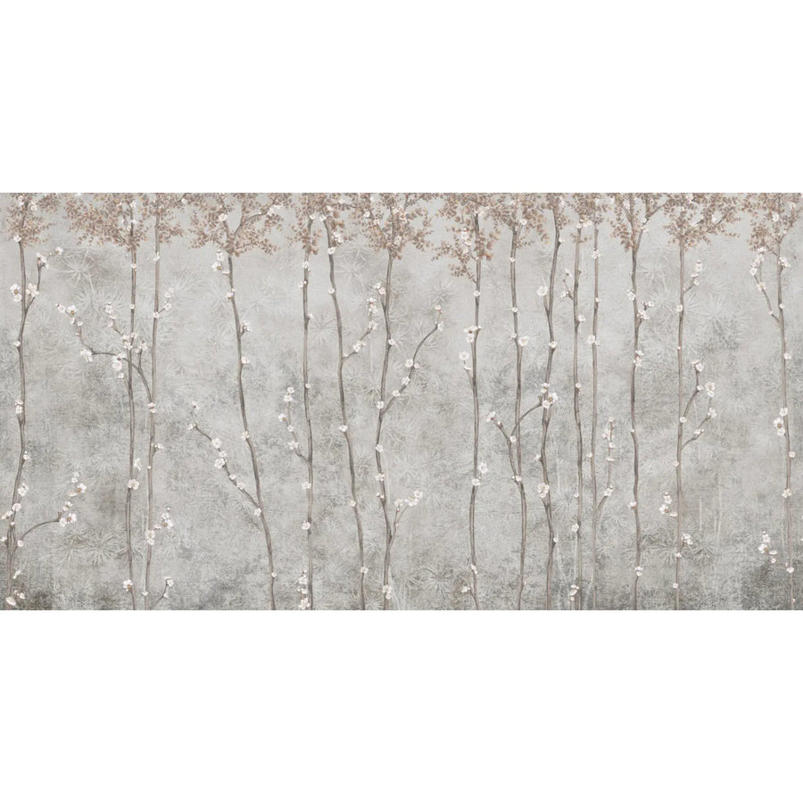 BLOOM FLOWERS WALL MURAL, LIGHT GRAY FLORAL BLOSSOM WALLPAPER
