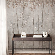 BLOOM FLOWERS WALL MURAL, LIGHT GRAY FLORAL BLOSSOM WALLPAPER