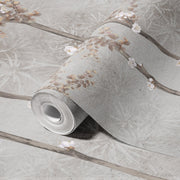 BLOOM FLOWERS WALL MURAL, LIGHT GRAY FLORAL BLOSSOM WALLPAPER