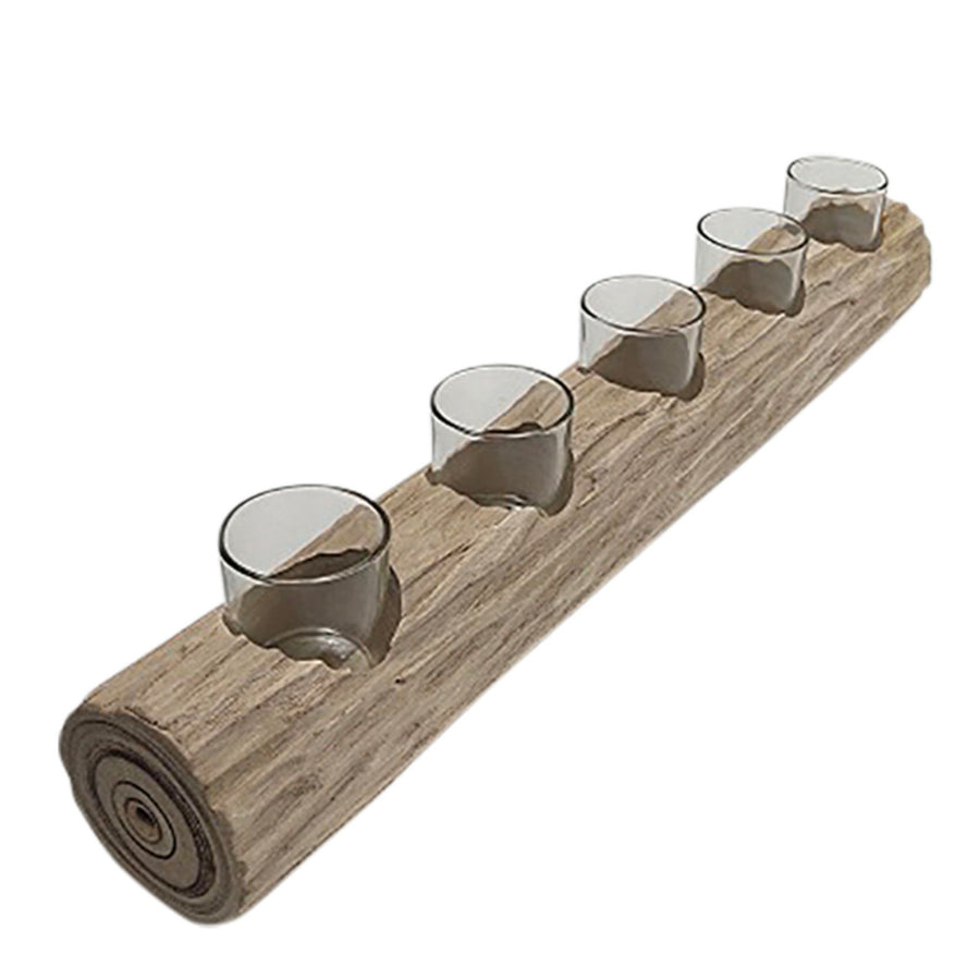 WOOD 23" LOG 5 CUP TEA LIGHT HOLDER, NATURAL