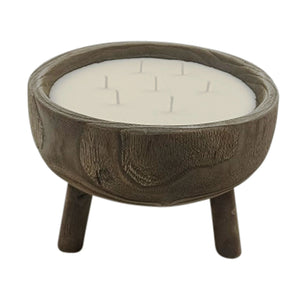 WOOD,11" CANDLE BOWL W/ STAND, GREY 32OZ