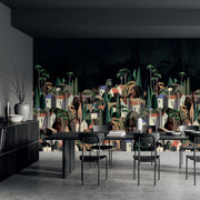 LANDSCAPE WALL MURAL HOUSES CITYSCAPE STYLISH WALLPAPER - BLACK